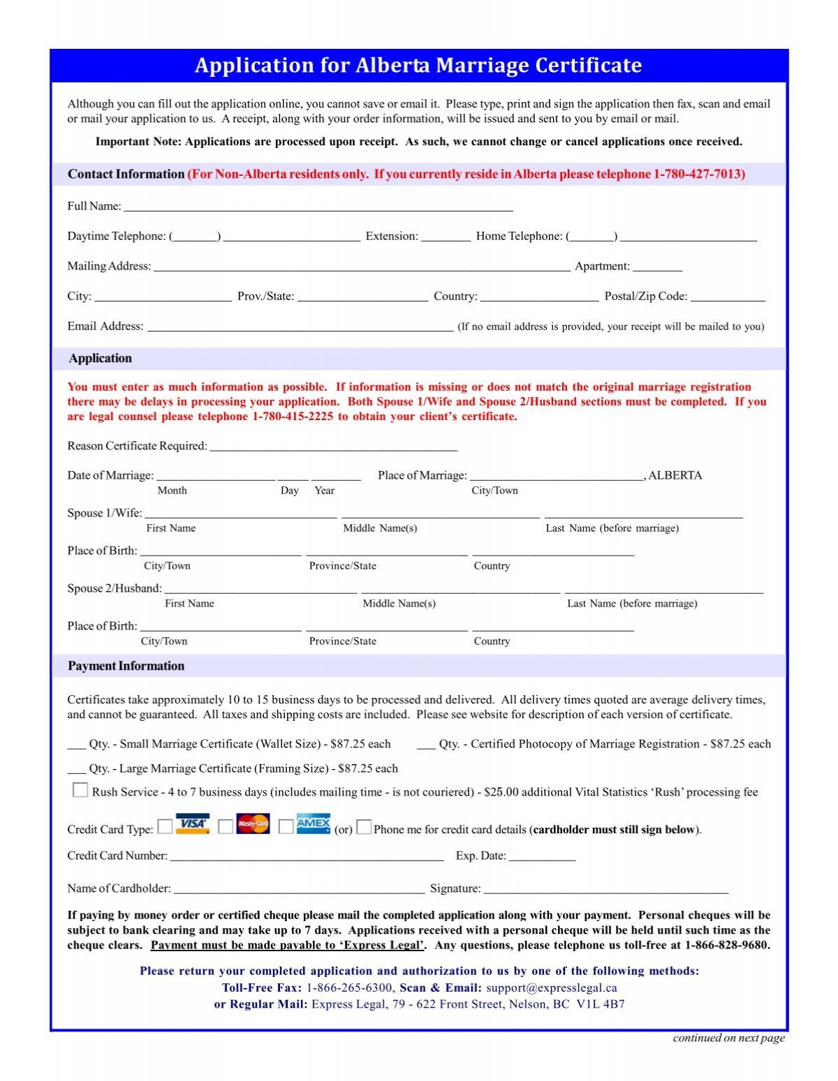 Alberta Marriage Certificate Online