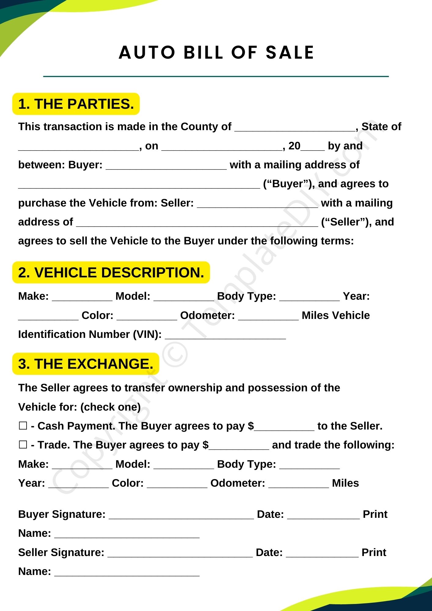 Auto Bill Of Sale Canada