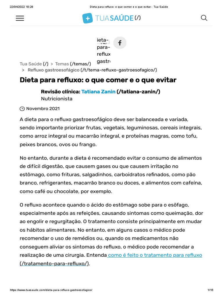 Refluxo Gastroesofágico O Que Comer